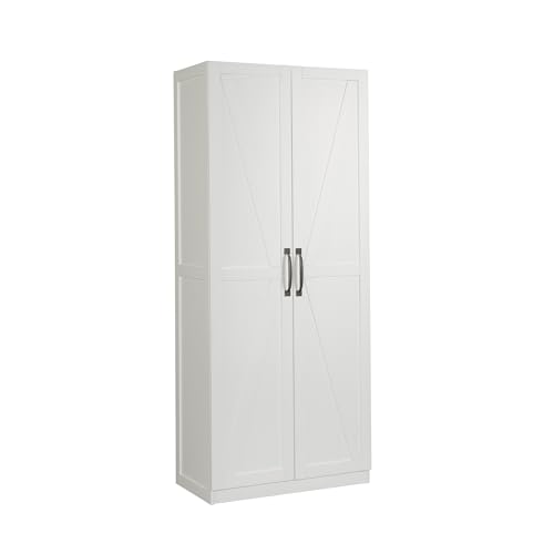 Image of Sauder HomePlus Farmhouse Multipurpose Storage Cabinet Tall Pantry with Adjustable Shelves, in White Finish