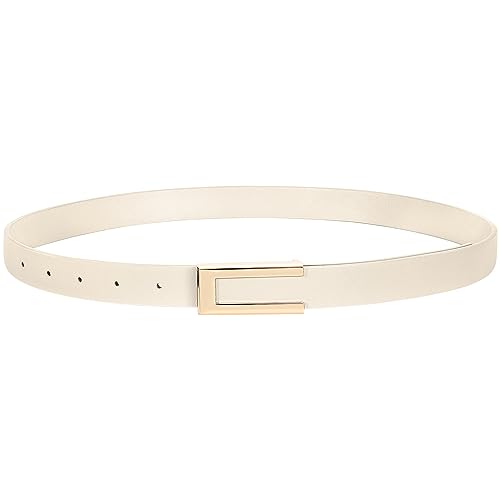 SUOSDEY Schmaler Gürtel für Damen, Dünner Ledergürtel Mode Taillengürtel für Kleid Jeans mit Goldschnalle beige