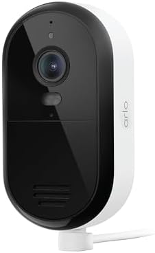 Arlo Essential Security Camera 2K (2025 Release) – Continuous Wired Plug-in Power Outdoor Camera, Person Recognition, Package Detection, Animated Preview, 1-Month Trial of Secure Plan, 1 Cam, White