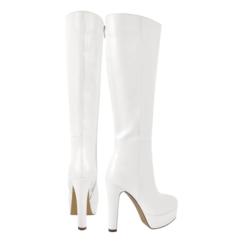 Women's Platform Knee High Boots Solid Color Side Zipper Block High Heels4