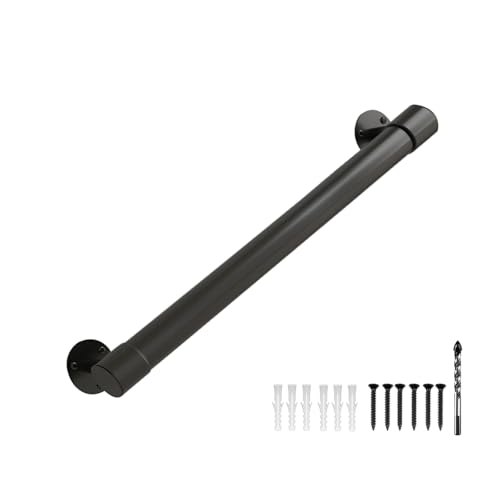 Pasamanos de hierro industrial negro de 3 pies, mango de soporte de pared premium para escaleras interiores y cubiertas al aire libre, agarre antideslizante y resistente al óxido