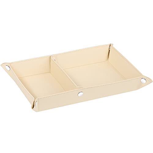 Luxspire Valet Tray, PU Leather Tray, Catchall Tray, Men Women Jewelry Key Tray, Removable Two Compartments Desk Storage Plate for Key Coin Phone Jewelry Wallet, Cream Yellow
