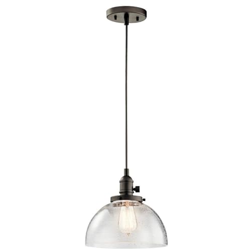 Kichler Avery Mini Pendant Light, Seeded Glass, Olde Bronze