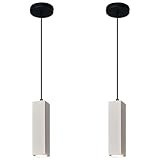 ADCTHOME Concrete Linear Pendant Light,Modern LED Industrial Hanging Cement Pendant Lighting Fixture for Kitchen Island Dinning Room Bedroom Bedside Table Small Pendant Lights(2-Pack)