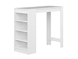 TEMAHOME Aravis Mesa Bar con Almacenamiento, Tablero de Partículas de Melamina, Blanco, 115 x 50 x 102.7 cm
