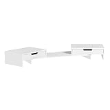 SoBuy Breitenverstellbarer Monitorständer mit 2 Schubladen, Schreibtisch Organizer, Bildschirmständer für 2 Monitore, Monitorerhöhung für Schreibtisch, Büro Organizer, Weiß, 60–107x11x22cm BBF04-W