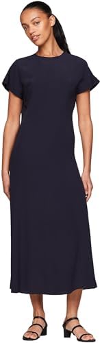 Tommy Hilfiger Damen Kleid Viscose Crepe Maxi Dress Kurzarm, Blau (Desert Sky), 38