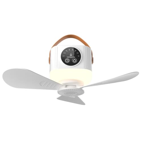 Ohulelks Ventilador de Techo Recargable por USB con Lámpara de Noche - Gran Potencia, Aspas Extraíbles, 3600 MAh, Ideal para el Hogar y el Exterior.