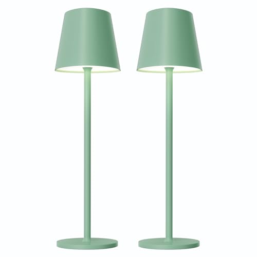 Image of Kakanuo Green Cordless Table Lamps, Rechargeable Lamp, Battery Operated Lamps, Touch Control Table Lamps, 3 Color Temperature, Stepless Dimmable, LED Portable Wireless Battery Lamp, Set of 2