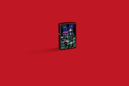 Image of Zippo Cyber City Windproof Lighter - Futuristic Neon Skyline Design, Matte Finish,Pocket Fuel Refillable Windproof Lighter, BIS Certified