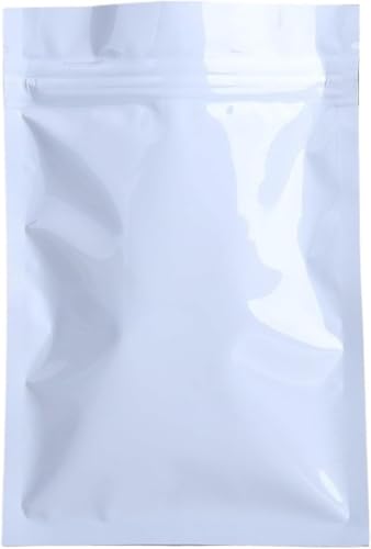 Bolsas de plástico selladas, 50 bolsas planas con cierre hermético de doble cara, metálicas, colores brillantes, aluminio, for pequeños regalos, aperitivos y comida, en Mylar(White,10x15cm)