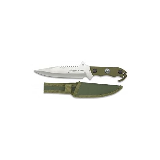 Albainox - 32104 - Cuchillo Modelo Horizon. Satin. Hoja: 18 - Mango ABS Verde. Funda de Nylon. Herramienta para Caza, Pesca, Camping, Outdoor, Supervivencia y Bushcraft
