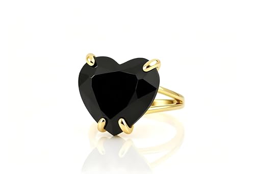 Bague en onyx noir en cœur et double anneau en or pour un style cocktail chic