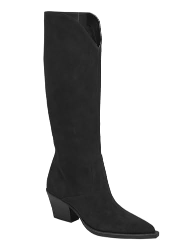 Image of Coutgo Womens Wide Calf Cowboy Boots Suede Knee High Chunky Heel Pointed Toe Western Cowgirl Boots