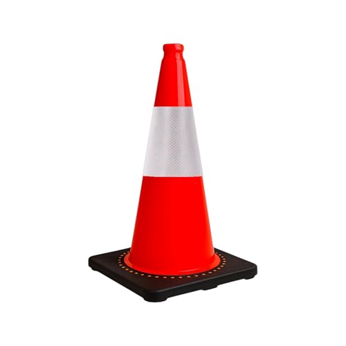 50CM Traffic Cone - Orange | PVC Road Safety Cone with Weighted Base | High Visibility Reflective Street Cone | Portable Wind-Resistant Traffic Cone with Black Base - 1 Cone