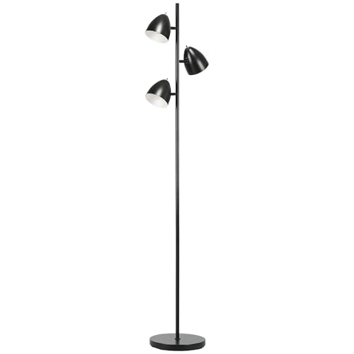 HOMCOM Stehlampe, Stehleuchte mit 3 Verstellbar Flammen, E27 Fassung, Industrielle Standlampe, für Wohnzimmer, Schlafzimmer, exkl. Leuchtmittel, Schwarz