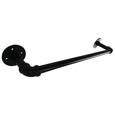 DCFV Wall Mounted Clothing Rack Industrial Pipe Clothes Rack Clothes Hanging Rod Bar for Laundry Room Metal Closet Pole Bar Max Load 130 Lb Black (Color : Black, Size : 15513cm) Cover