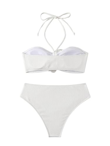 SHENHE Women's 2 Piece Halter Swimsuit 3D Flower Appliques Bandeau Tummy Control Bikini Set2