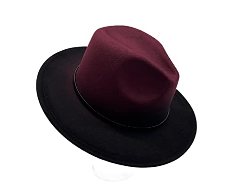 Willheoy Wide Brim Fedora Hats For Women & Men Two Tone Felt Hat Gradient Dress Hat Rust Red #TOP5