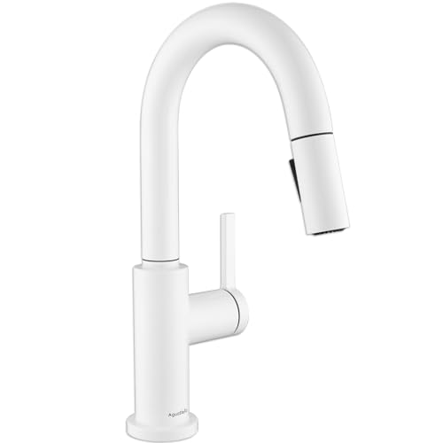 AguaStella AS32W Shiny White Bar Faucet or Prep Sink Faucet with Pull Down Sprayer Single Handle