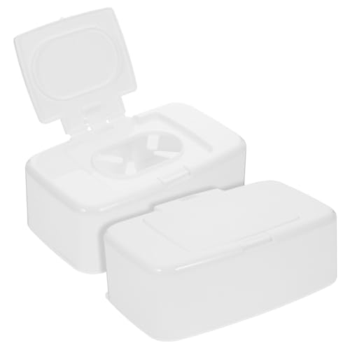 Lurrose 2個 ポータブル按?式湿巾ケース 収納ボックス付き 軽量コンパクト 抗菌プラスチック製 携帯用おしりふきケース 家 オフィス 旅行用