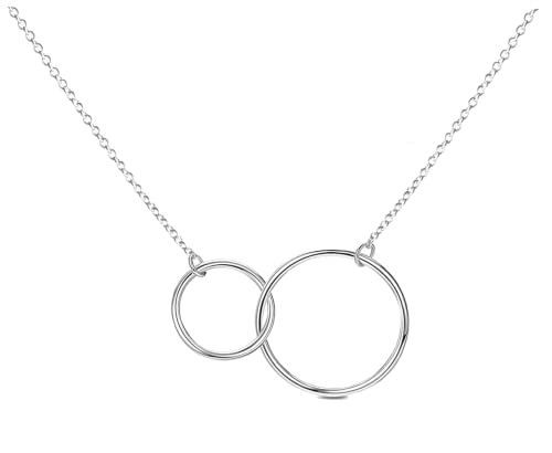 Kritz Collar Mujeres Anillos Entrelazados Chapado Oro I Plata I Rosa - Colgante Dos Círculos Infinito y Catena Regolabile - Joyería Moda Regalo para Chicas Collier (Plata)