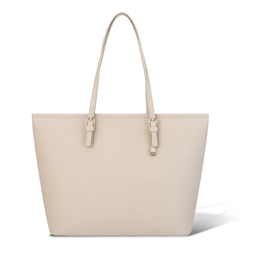 XUDREZ Tote Bag for Women PU Leather Handbags with Zip and Inner Pocket, Women's Totes for Work School Travel Shopping Daily Use (White)