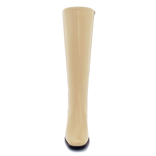 Image of Knee High Boots for Women - Wide Calf Boots with Zipper, Square Toe Tall Leather Boots, Chunky Heel Fashion Long Boots
