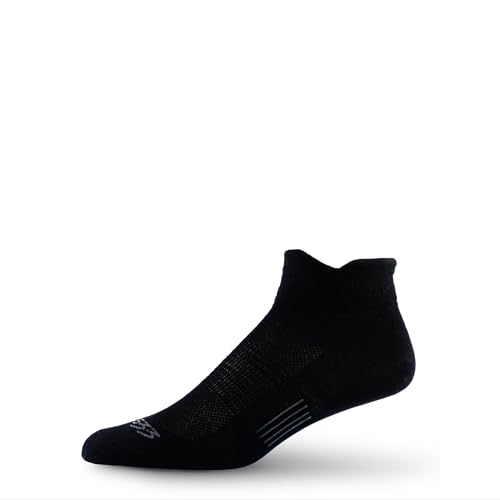 USA Made - Running No Show Socks - Merino Wool Micro No Cushion - Moisture Wicking Running Sock - Black - Medium
