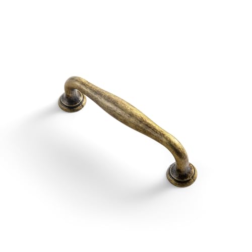 Goo-Ki 6 Pack 3 3/4'' Center to Center Vintage Antique Brass Cabinet Pulls – Sleek Tapered Handle for Classic Furniture Retro Kitchen Drawer Hardware