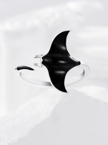 Shusukue Offener Manta-Rochen-Ring, 925er Sterlingsilber, verstellbarer Manta-Rochen-Ring, Schmuck für Tierliebhaber, Ozean-Geschenk für Freundin/Tochter/Mutter