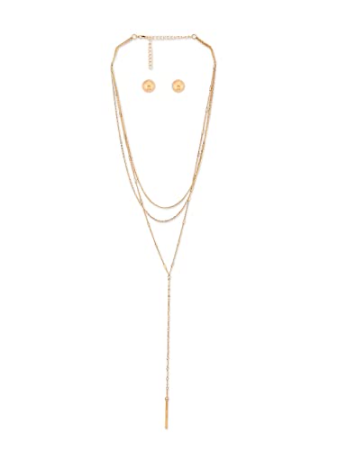 ZAVERI PEARLS Gold Tone Multi Layered Contemporary Lariat Chain F...