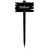 Bütic GmbH Acrylglas Pflanzschilder Holzbrettoptik schwarz - Gartenstecker, Kräuterschilder, Pflanzenstecker - Auswahl + Wunschname - wetterfest, Pflanzenname:Möhren