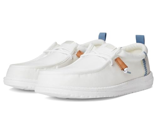 HEYDUDE Wally Craft Linen White/Stone Grey Size 14, Men’s Shoes, Men's Slip-on Loafers, Comfortable & Light-Weight