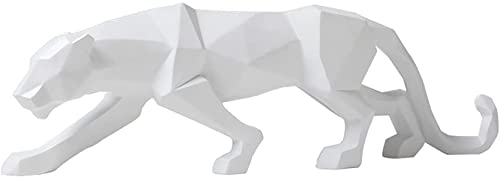 Anawakia Panthère Sculpture Ornements Sculpture Géométrique Résine Léopard Statue Faune Panthère Sculpture Statue Géométrique Moderne Résine Décoration Cadeau… (S 26*5*8cm, Blanc)