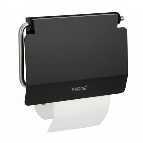 Image of Force Stainless Steel Toilet Paper Roll Holder | Wall-Mounted Bathroom Tissue Holder | Rust-Proof & Corrosion-Resistant | Space-Saving Durable Bathroom & Basin Accessory Black Pack 3