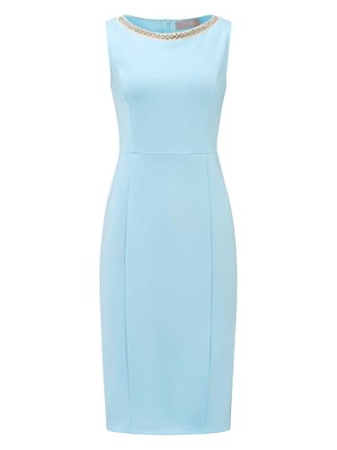 Image of Hobemty Women's Boat Neck Sheath Dresses Sleeveless Work Rhinestone Dress