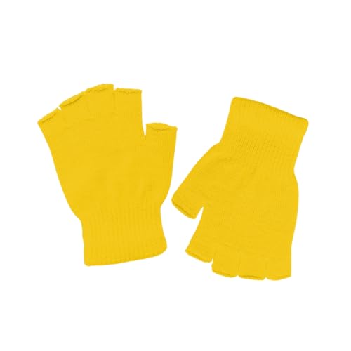 DOOVID Winter Knit Warm Mittens for Women & Men - Stretch Half Finger Gloves - Yellow