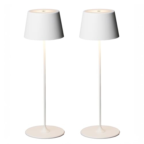 MU LIN 2PZLampada Lampada da Tavolo Ricaricabile e Senza Fili con Controllo Touch, Utilizzabile anche come Lampada da Esterni, Dimmer, 2200-3000 K, Altezza 35 cm, Colore Bianco per ristorante e Casa