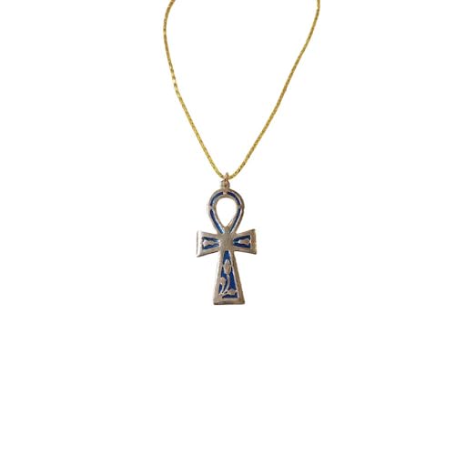 Horus Artesanía de Egipto Cruz Ankh Egipcia, Llave de la Vida, 3 x 6 cm, Collar con Cadena Dorada 50 cm