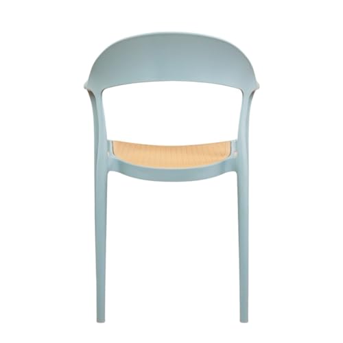 Image of Rattan Style Outdoor Chair | Set of 1 Sky Blue Plastic Arm Chair for Garden, Balcony, Patio & Cafe | Lightweight Weather Resistant Seating | 3 Year Manufacturing Warranty