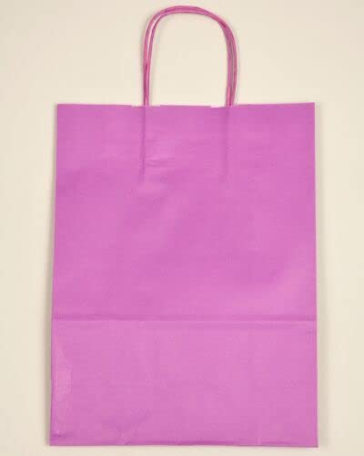 Carrier Bags - Twist Handle Purple Ribbed Paper - 9" x 4" x 12" / 24cm x 11cm x 31cm - Pack of 50