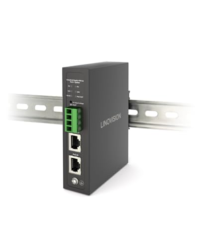 Linovision Industrial Gigabit 90W POE++ Splitter with IEEE802.3bt PoE and DC 5/9/12/24V Output, Din Rail Mounting, Power Supply for PTZ Cameras, Access Control Systems