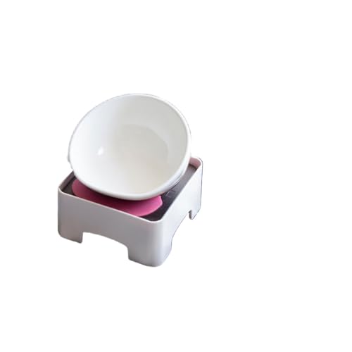 Apaeofl ペット用 給食器 皿 給食台セット 小型犬 中型犬用 フレンチブルドッグ フードボウル テーブルセット お洒落 食事がラク 滑り止め シリコーンマット付き (白いボウル + ローズレッドのマット)