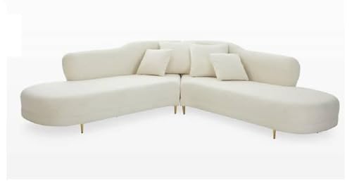 Image of Modern Futuristic J- Style Curved Velvet Sofa, 3 Seater Sectional Sofa Round Arm with Soft Pillow for Living Room, Bedroom, Hallways (Beige)