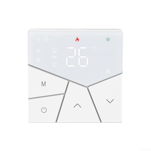 Termostato inteligente con conectividad WiFi para calefacción por suelo de agua con modo ECO de ahorro de energía e interfaz de control táctil intuitiva (blanco)