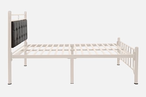 Image of Zuno Metal Extra Single Size Bed Without Storage | Wrought Iron Single Bed with Headboard & Footboard| Sturdy Powder Coated Platform Cot for Bedroom (Zuno Ivory)