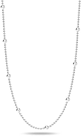 LeCalla 925 Sterling Silver Italian Ball Bead Station Chain Necklace for Teen and Women 16, 18, 20, 24 Inches