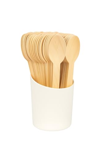 Image of Lazer Accessories Pack of 50 Multipurpose Disposable Wooden Spoons | Eco-Friendly, Natural & Biodegradable Flatware | Ideal for Kids Birthday, Wedding, Party | 140mm Durable & Compostable Cutlery