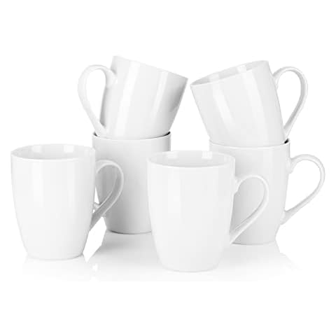 MALACASA, Serie Elisa, 6 TLG Grauweiß Kaffeetasse Becher Set Porzellan Kaffeebecher Cover